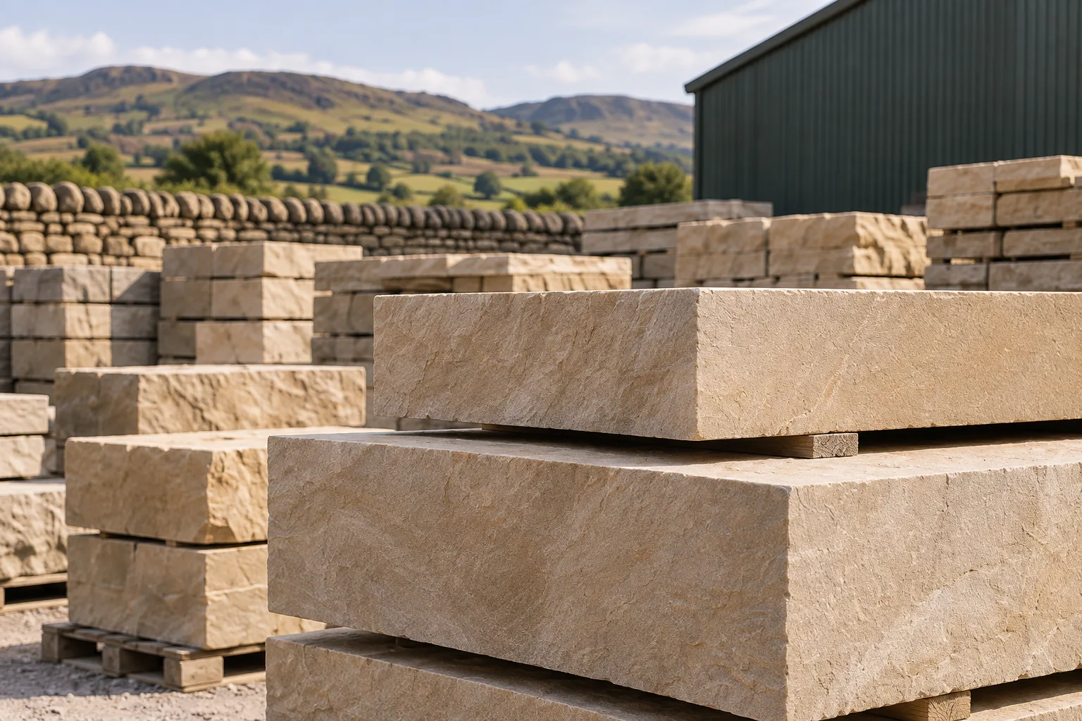 Illustrative sawn stone blocks with natural texture and defined edges